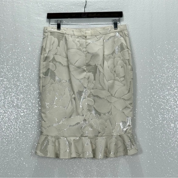 Anna Molinari Italy Floral Jacquard Blazer Skirt Suit Set Metallic Silver 10 - Picture 8 of 15